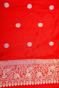 Handwoven Red Banarasi Shikargah Katan Silk Saree