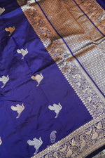 Handwoven Blue Banarasi Shikargah Katan Silk Saree