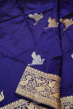 Handwoven Blue Banarasi Shikargah Katan Silk Saree