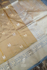 Handwoven Beige Banarasi Shikargah Katan Silk Saree