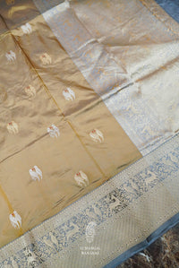Handwoven Beige Banarasi Shikargah Katan Silk Saree