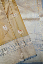 Handwoven Beige Banarasi Shikargah Katan Silk Saree