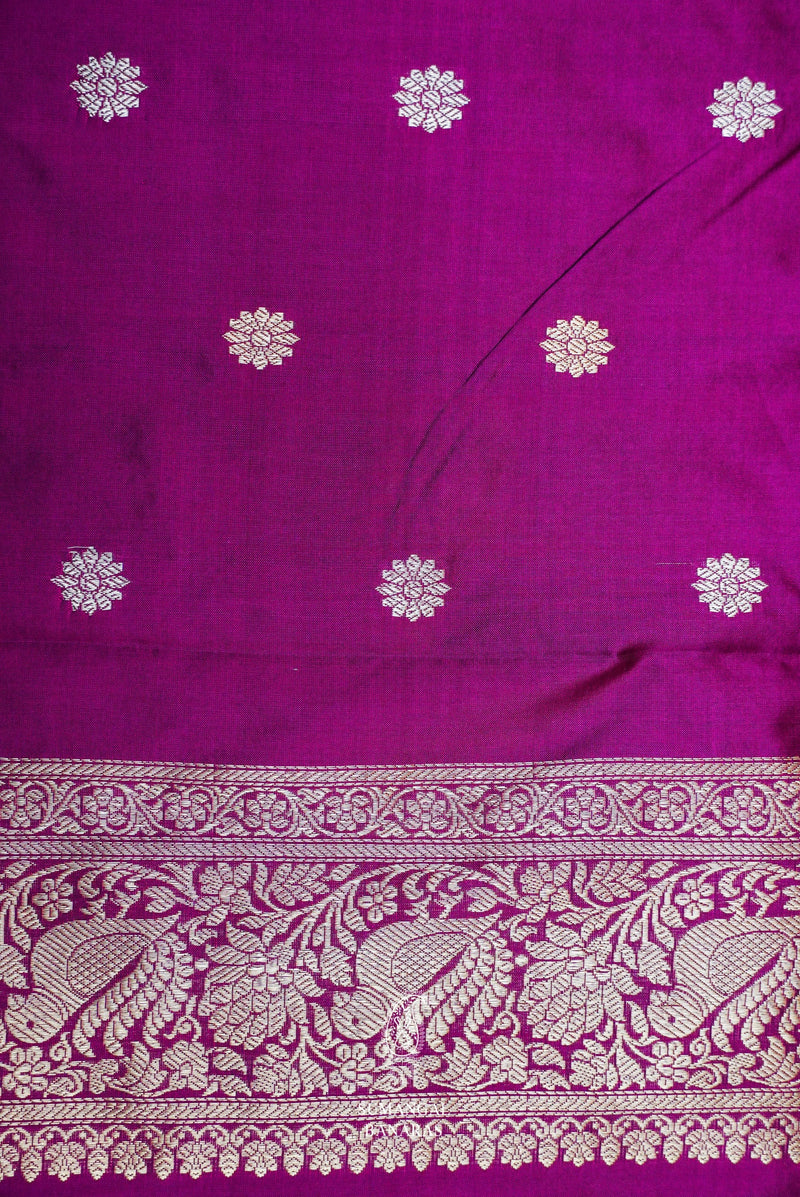 Handwoven Violet Banarasi Shikargah Katan Silk Saree