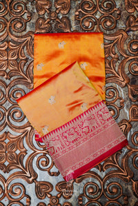 Handwoven Mustard Banarasi Shikargah Katan Silk Saree