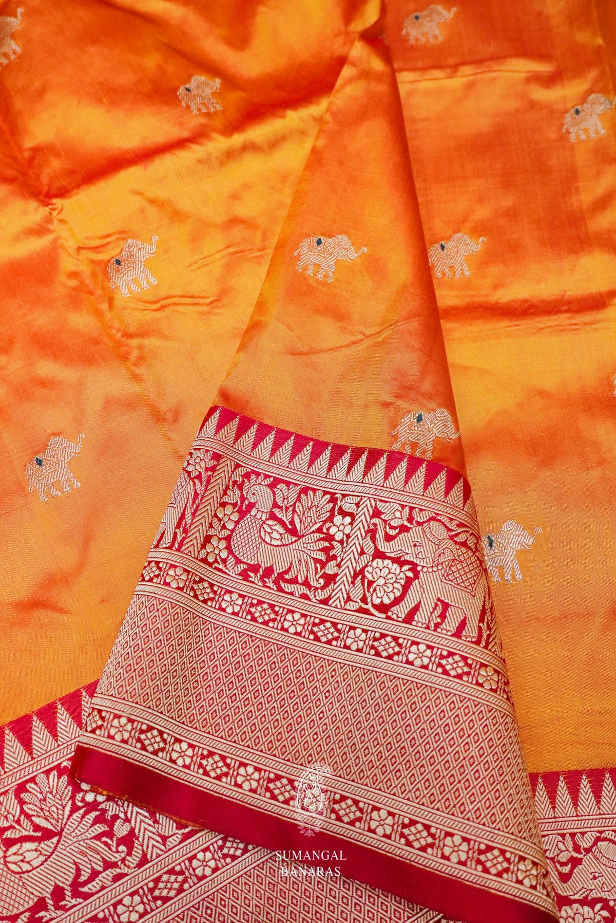 Handwoven Mustard Banarasi Shikargah Katan Silk Saree