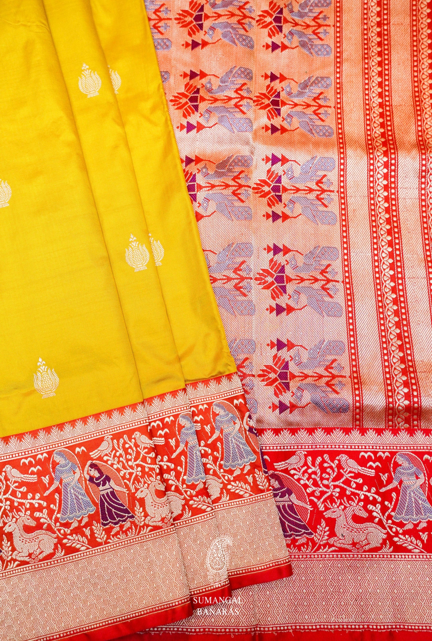 Signoraa Red Banarasi Silk Cotton Leheriya Saree – BSK09609 – Signoraa.in
