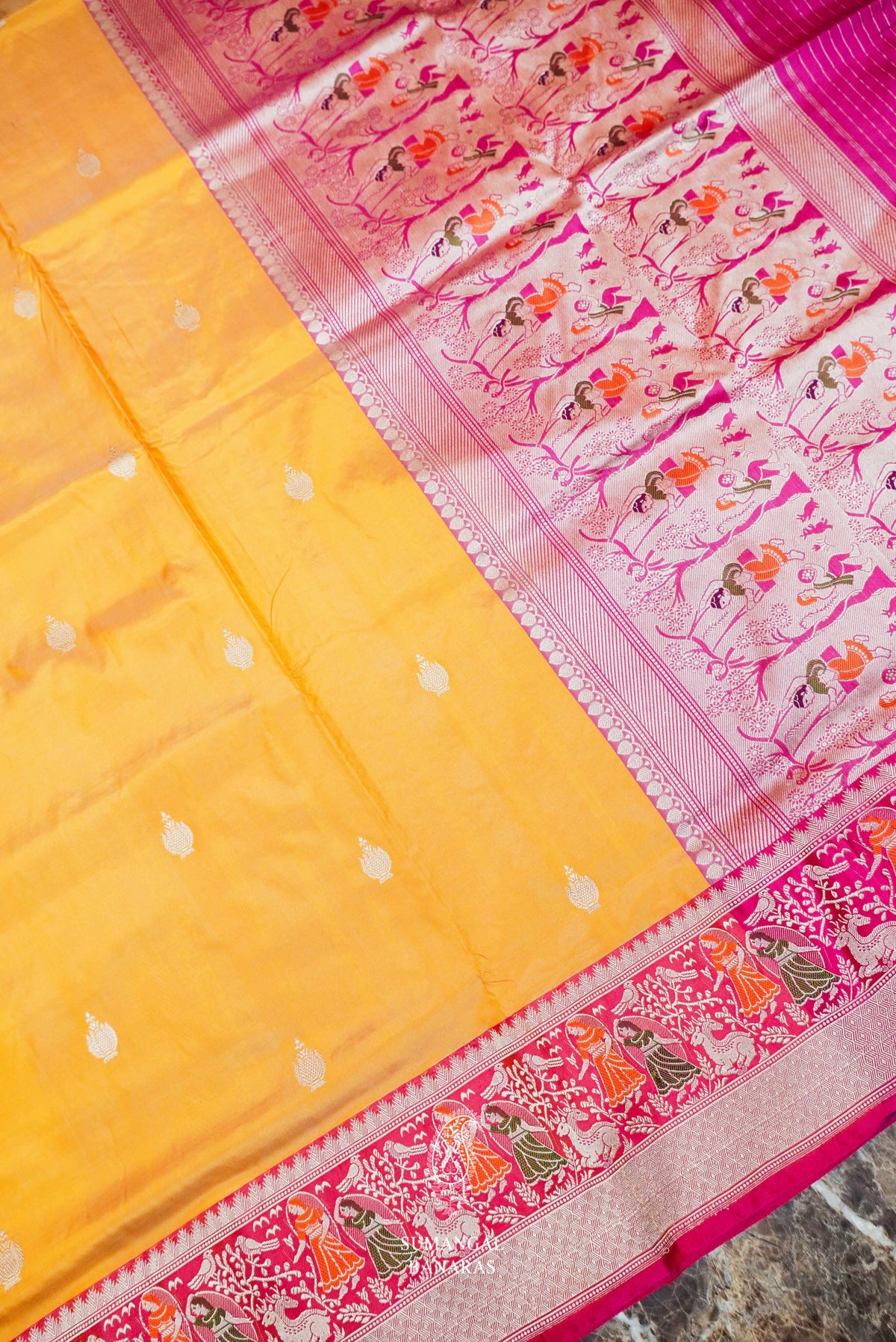 Handwoven Yellow Banarasi Katan Silk Saree