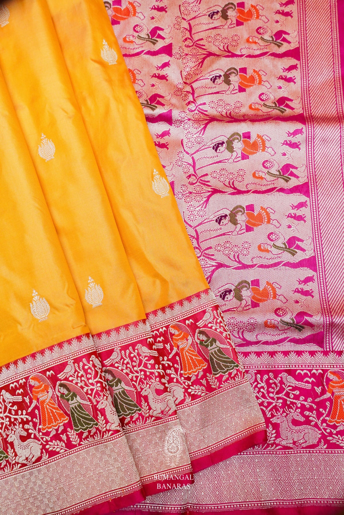 Handwoven Yellow Banarasi Katan Silk Saree