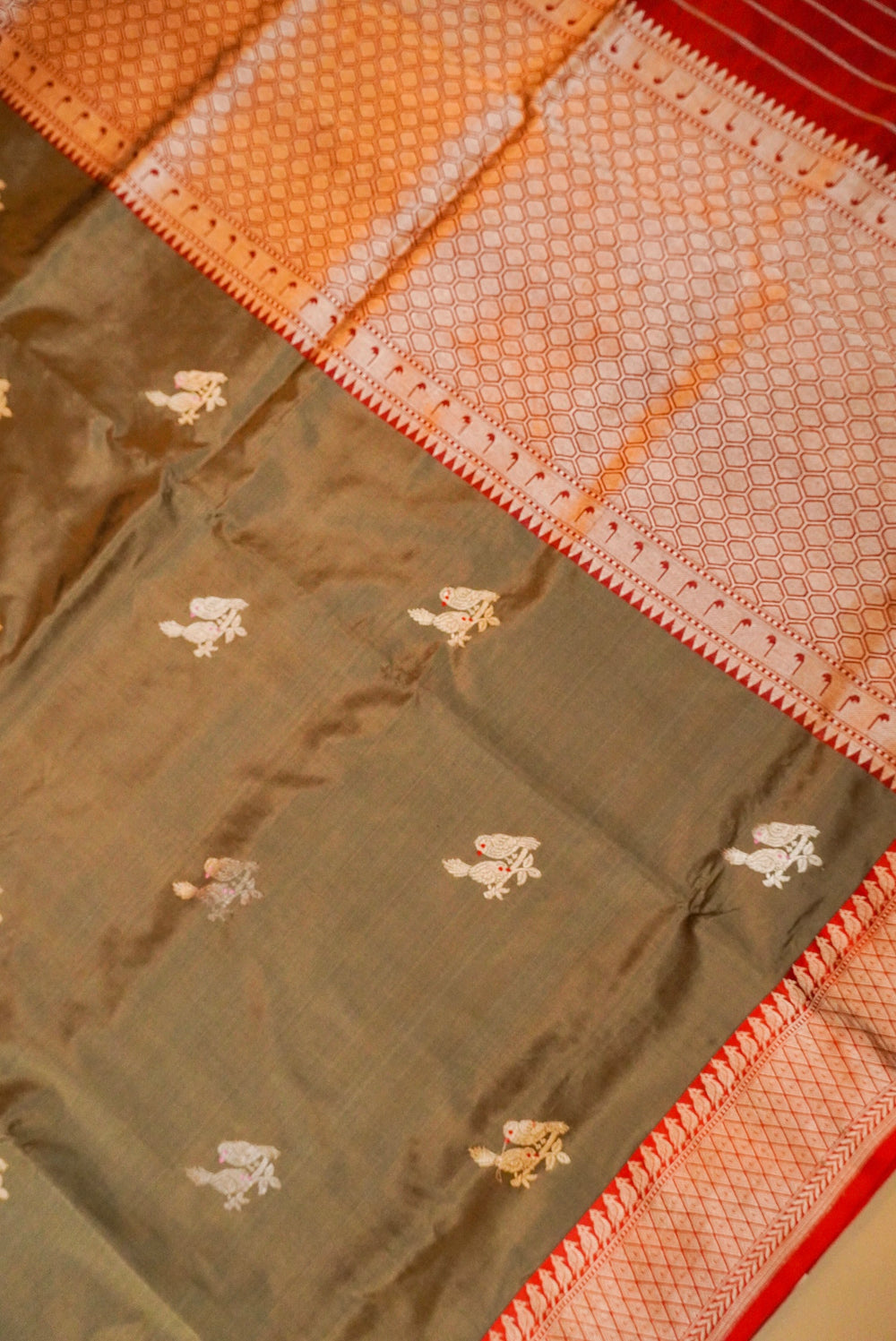 Handwoven Mud Green Banarasi Katan Silk Saree