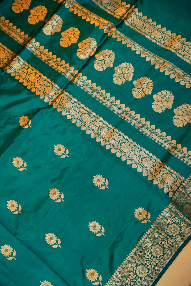 Handwoven Dark Green Banarasi Katan Silk Saree