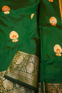 Handwoven Bottle Green Banarasi Katan Silk Saree
