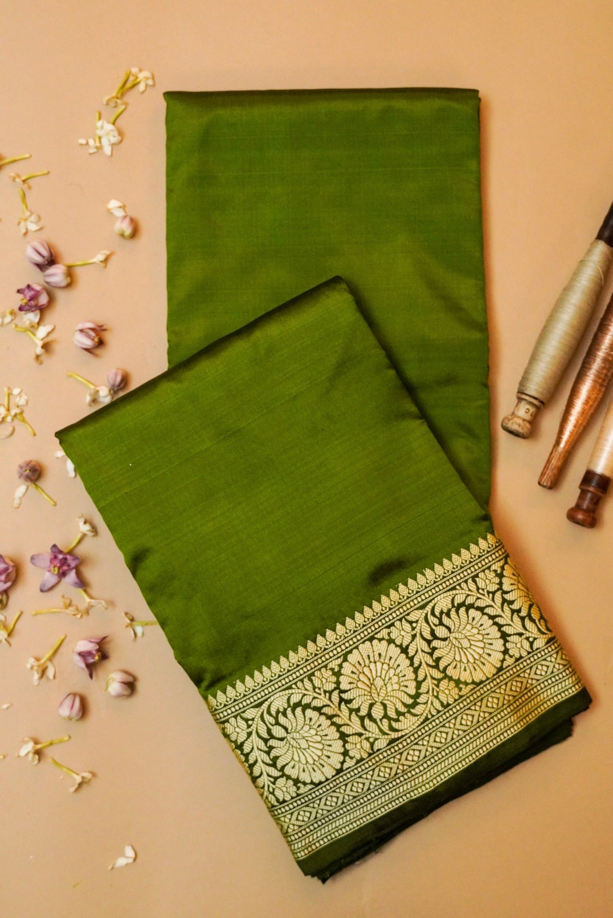 Handwoven Mehdi Green Banarasi Katan Silk Saree