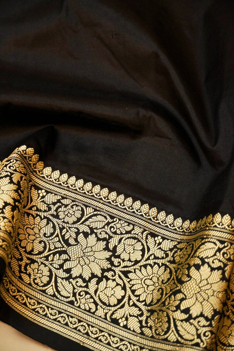 Handwoven Black Banarasi Katan Silk Saree