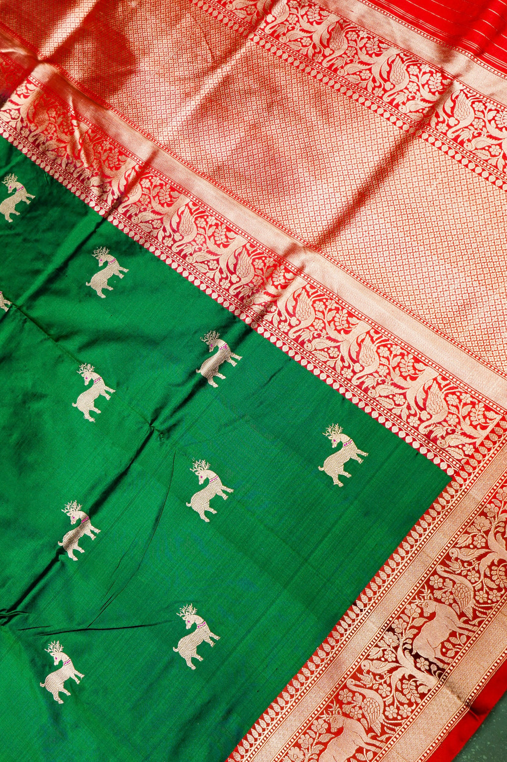 Handwoven Green Banarasi Katan Silk Saree