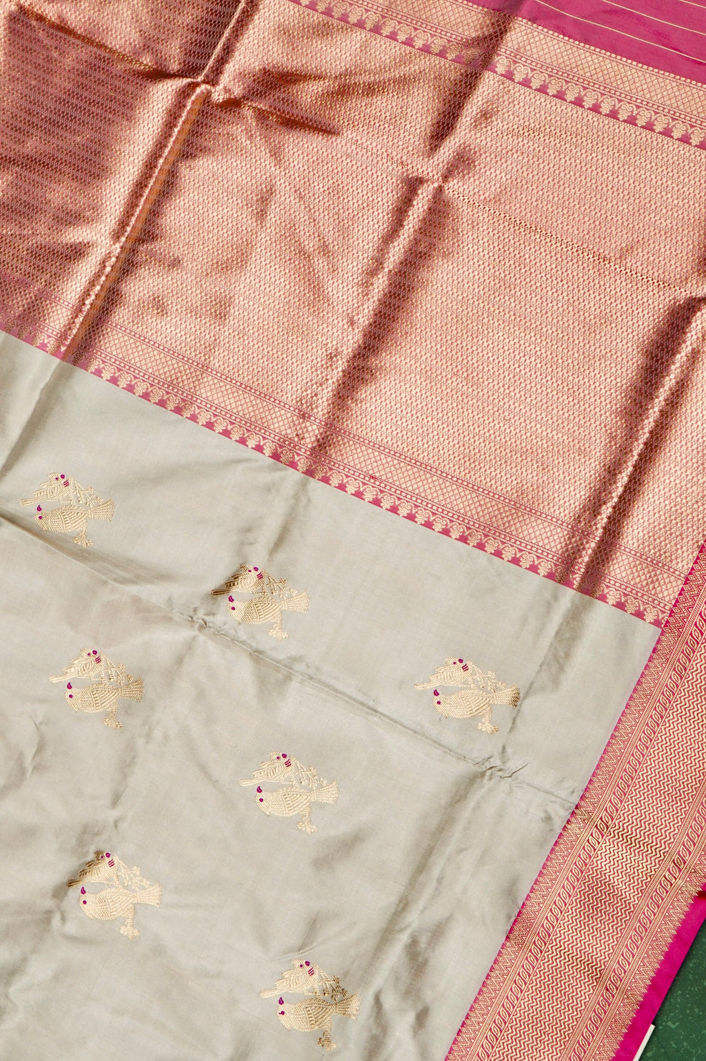 Handwoven Beige Banarasi Katan Silk Saree