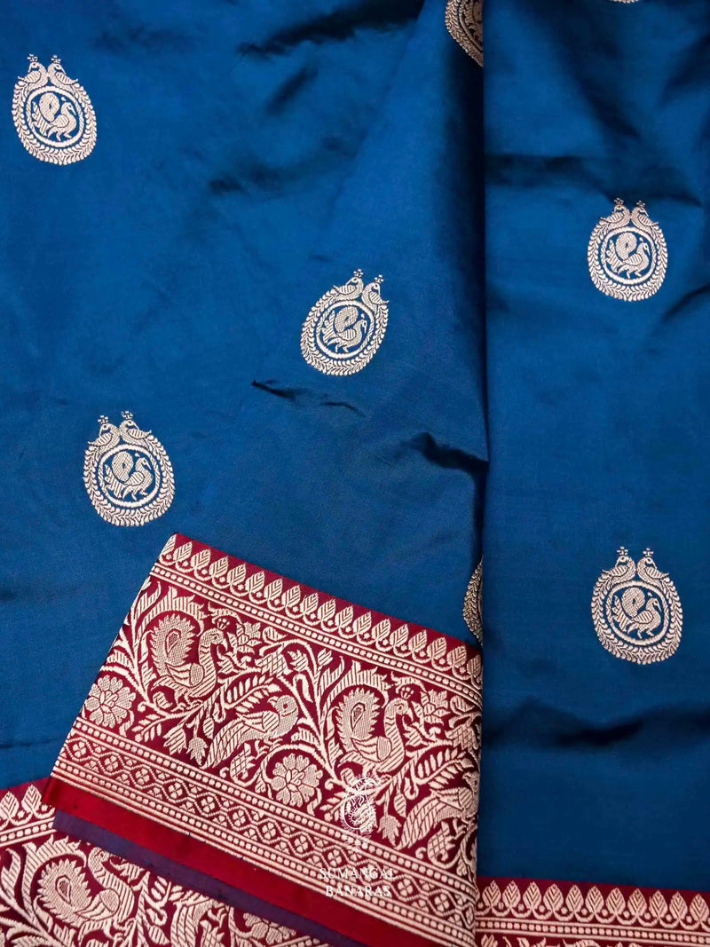 Handwoven Royal Blue Banarasi Shikargaah Katan Silk Saree
