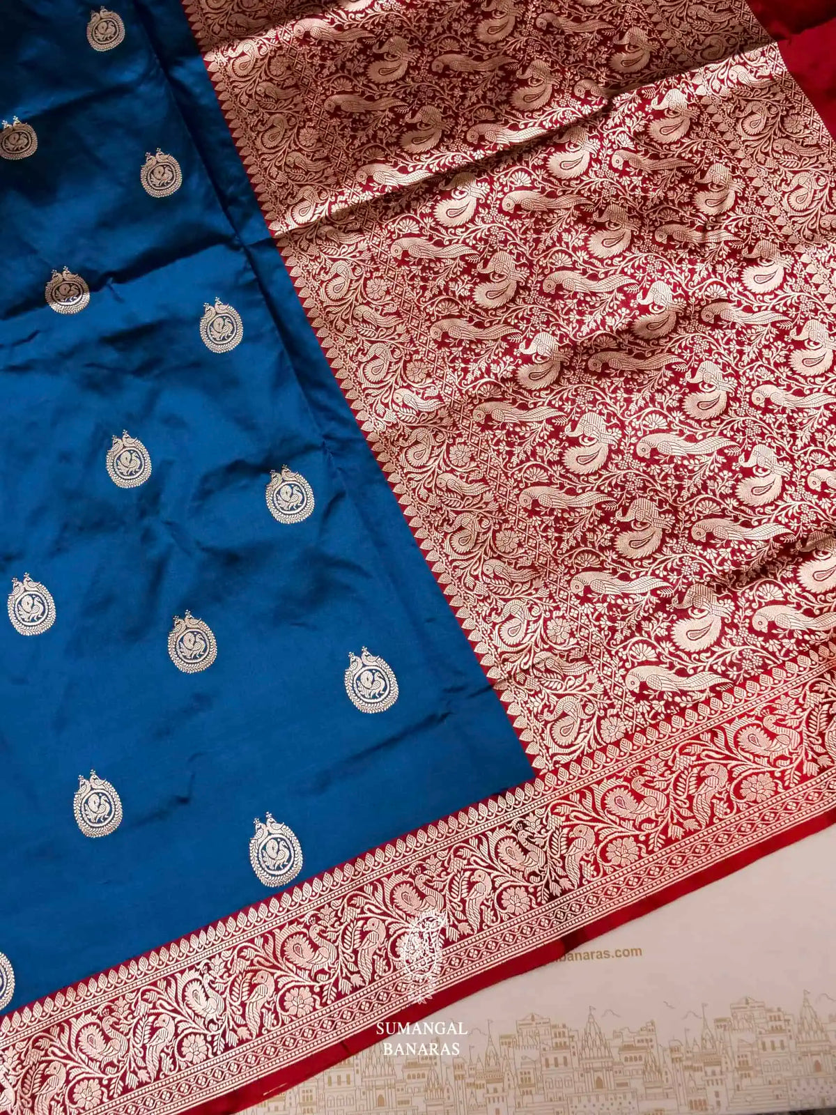 Handwoven Royal Blue Banarasi Shikargaah Katan Silk Saree