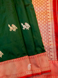 Handwoven Bottle Green Banarasi Katan Silk Saree