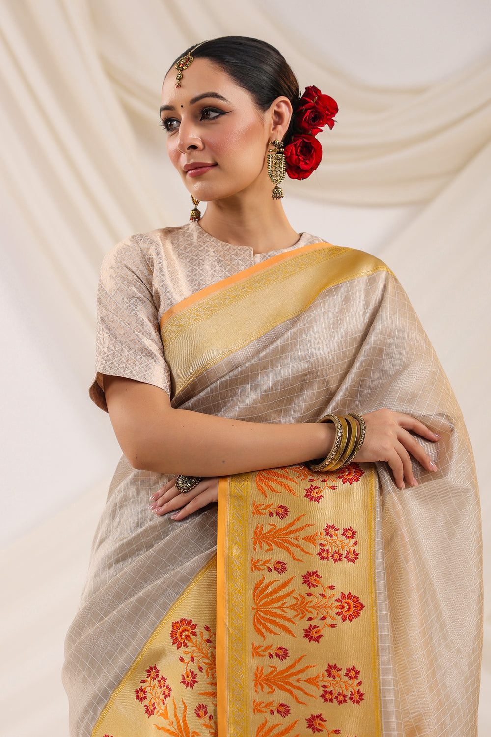 Handwoven Banarasi Grey Organza Saree