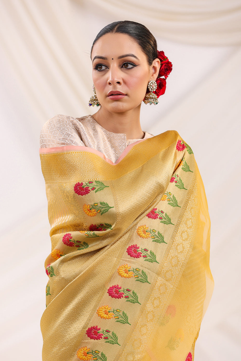 Handwoven Banarasi Yellow Organza Saree