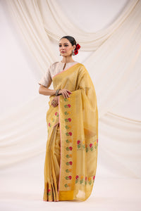 Handwoven Banarasi Yellow Organza Saree