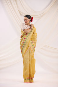Handwoven Banarasi Yellow Organza Saree