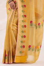 Handwoven Banarasi Yellow Organza Saree