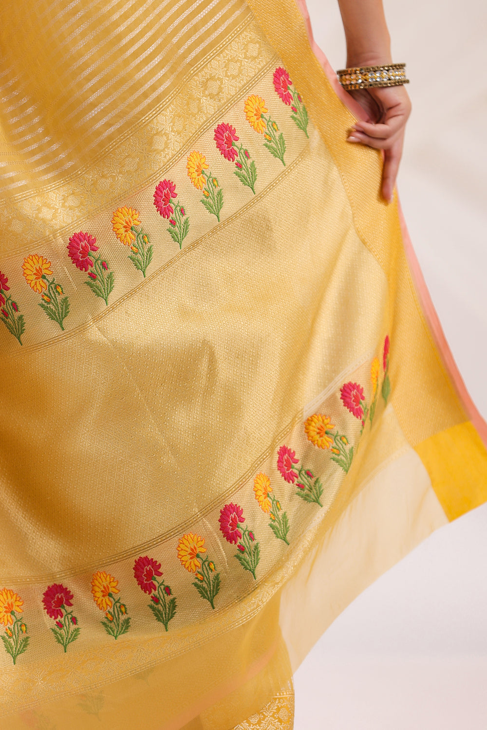 Handwoven Banarasi Yellow Organza Saree