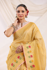 Handwoven Banarasi Yellow Organza Saree