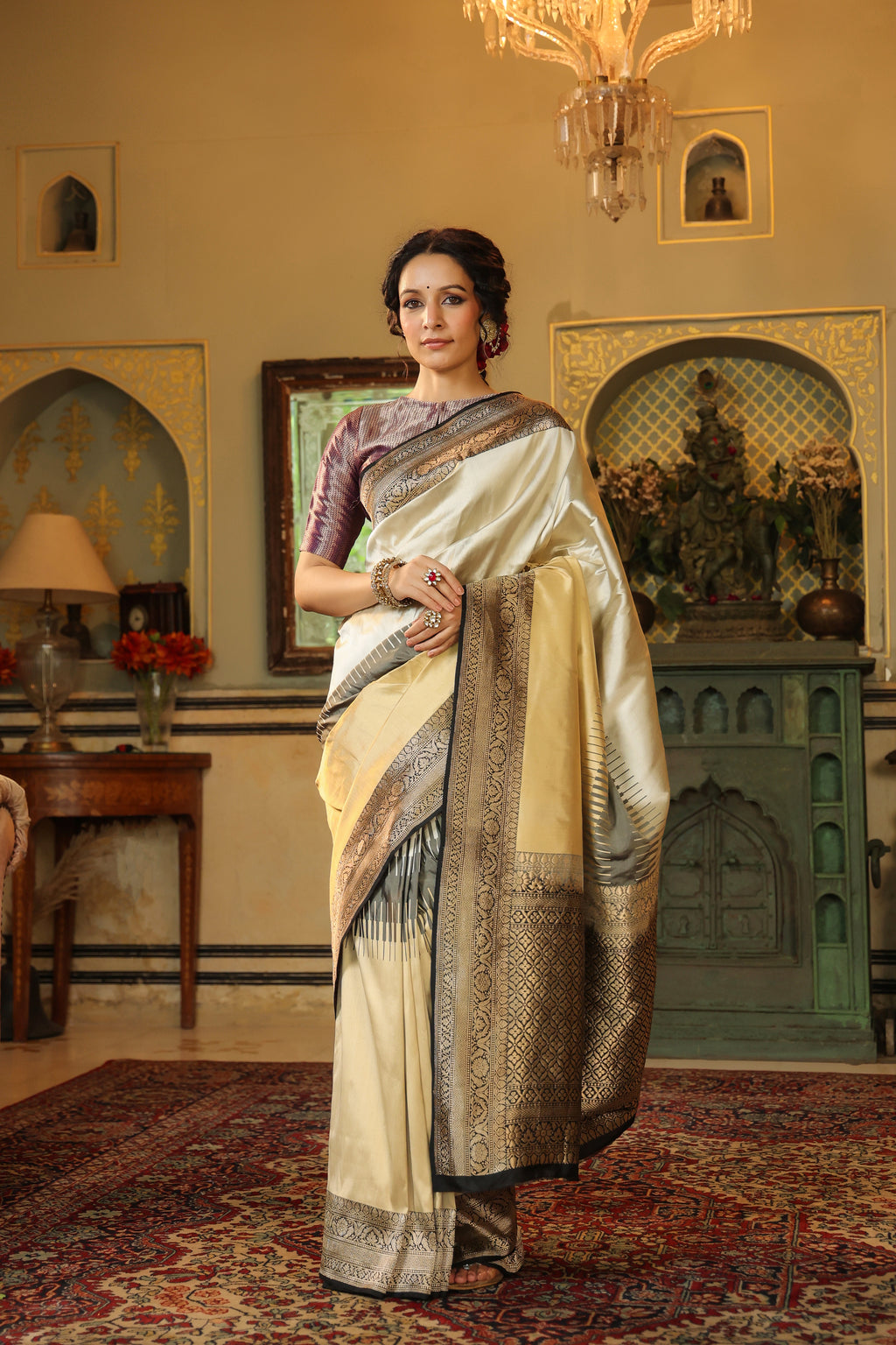 Bunai | Handwoven Golden and Silver Banarasi Katan Silk Saree