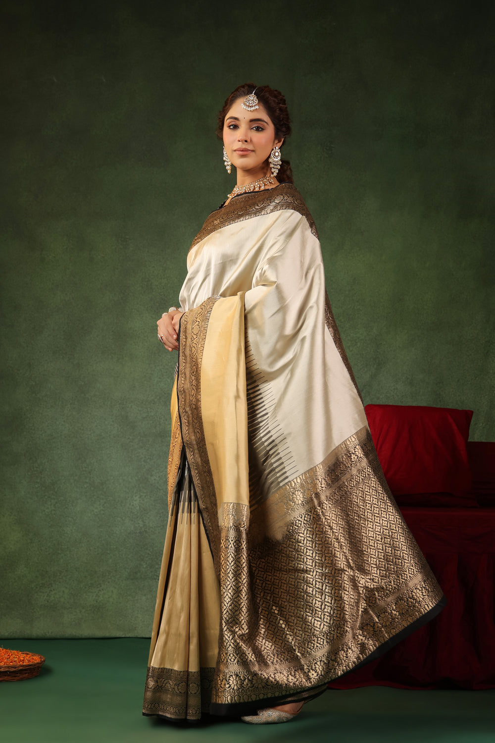 Bunaayi | Handwoven Golden and Silver Banarasi Katan Silk Saree