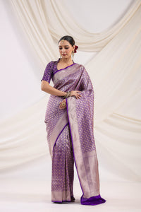 Handwoven Ink Purple Banarasi Katan Silk Saree