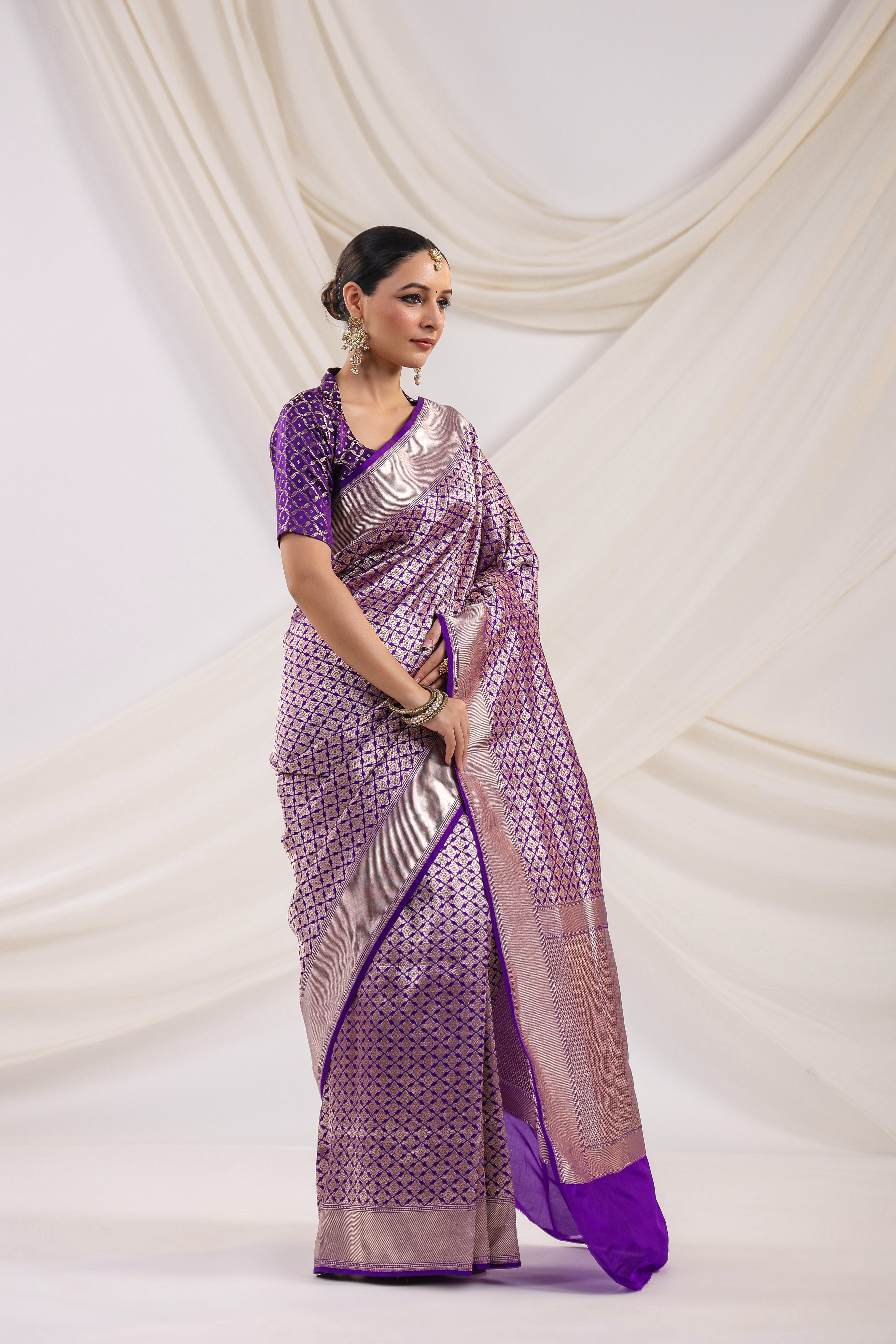 Heather Purple Zari Woven Designer Silk Saree – Ethnos