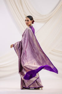 Handwoven Ink Purple Banarasi Katan Silk Saree