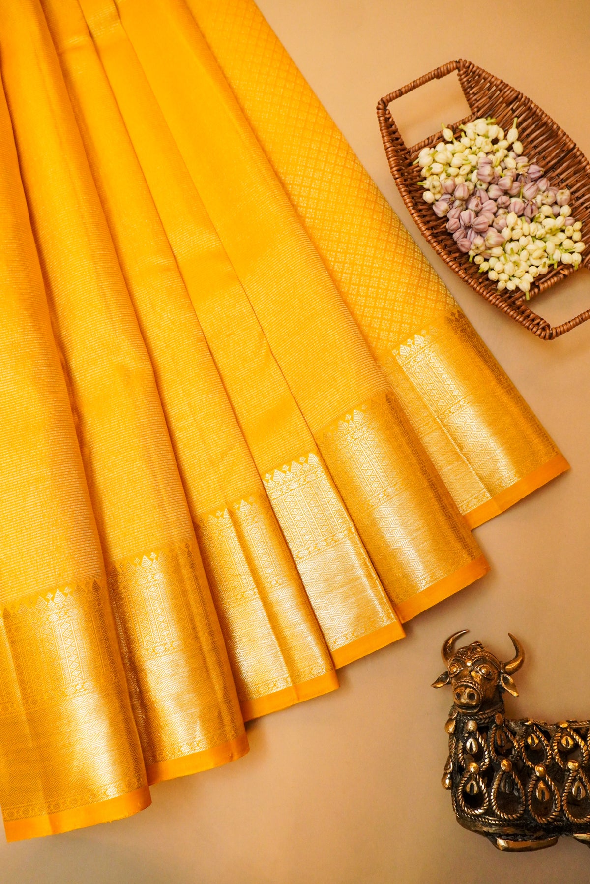 Handwoven Yellow  Banarasi kanjivaram Silk Saree