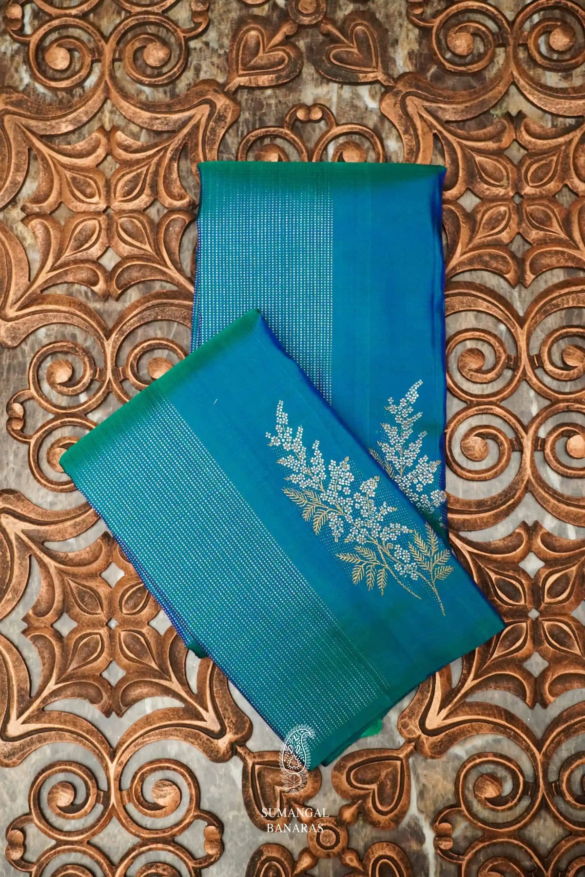 Handwoven Tile Blue Kanjivaram Katan Silk Saree