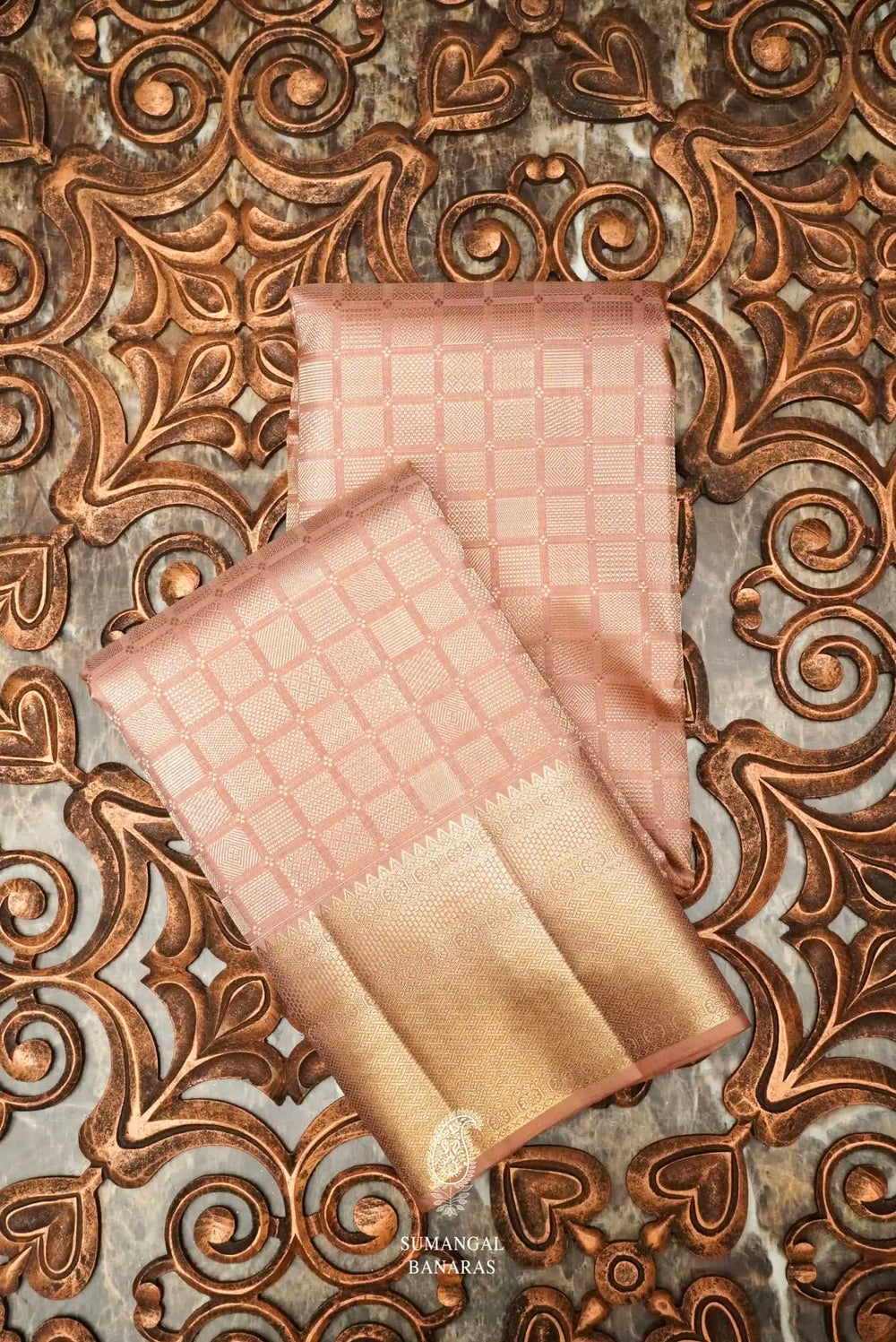 Handwoven Peach Kanjivaram Katan Silk Saree