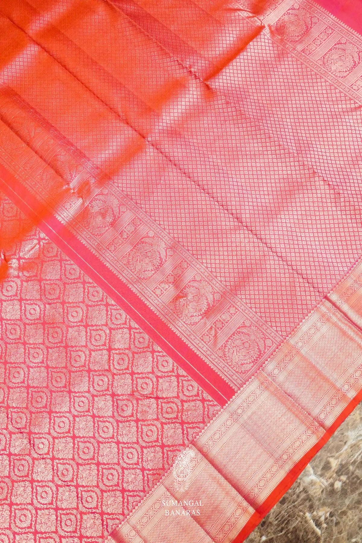 Handwoven Cherry Red Kanjivaram Katan Silk Saree