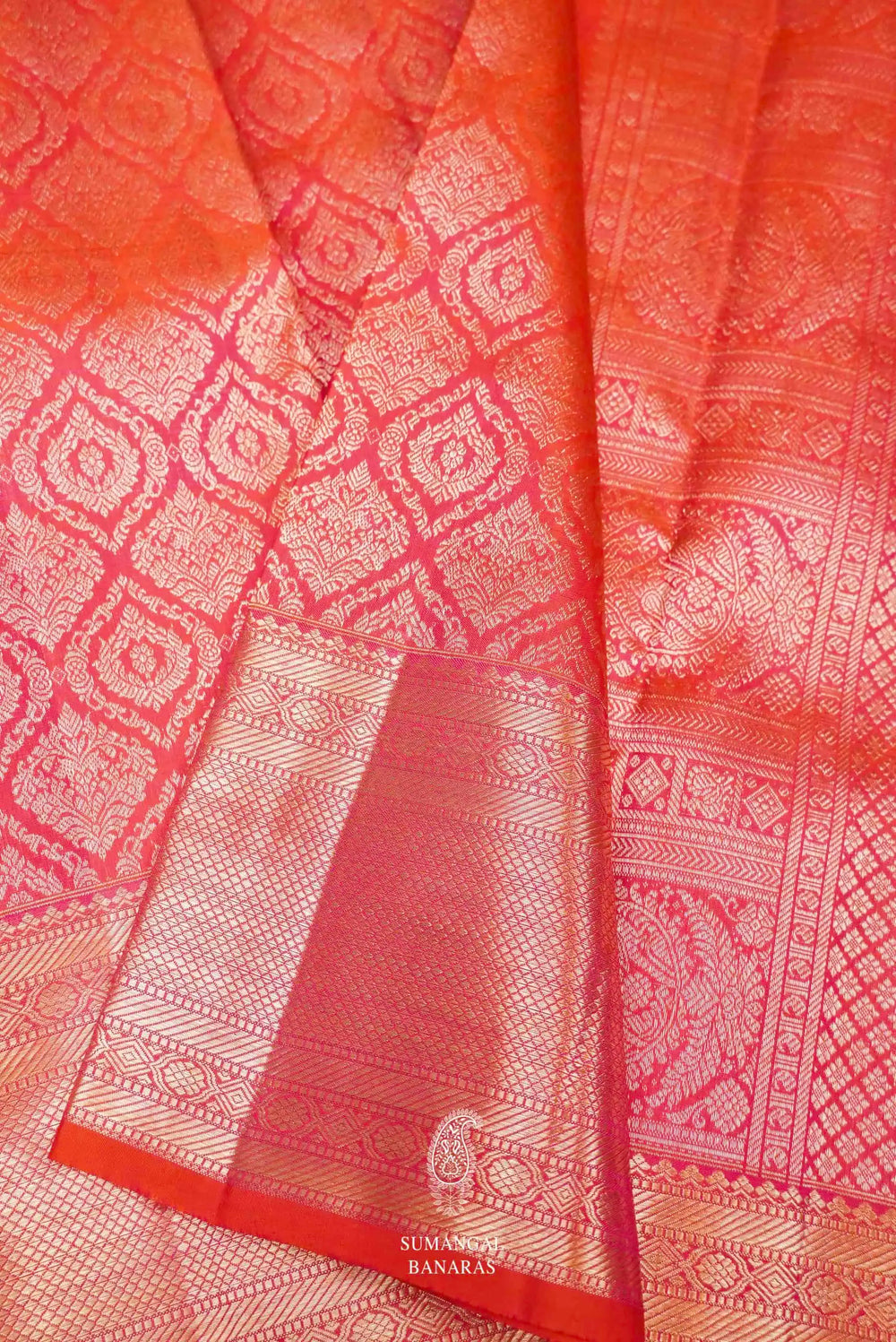 Handwoven Cherry Red Kanjivaram Katan Silk Saree