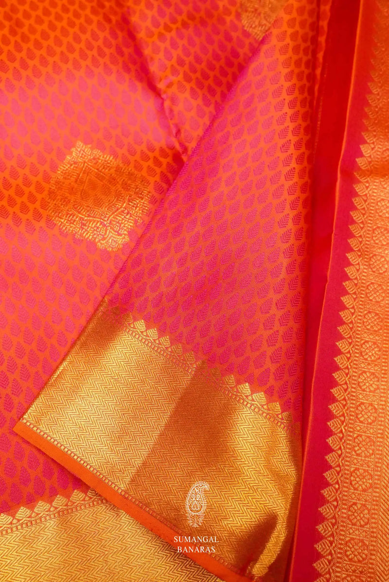 Handwoven Orange Kanjivaram Katan Silk Saree