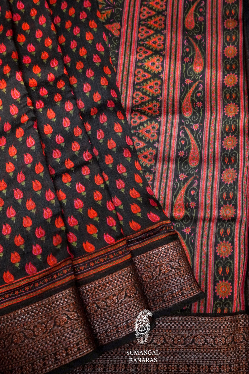 Handwoven Black Banarasi Muslin Silk Saree