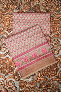 Handwoven Beige Banarasi Muslin Silk Saree