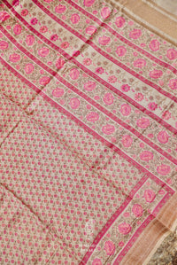 Handwoven Beige Banarasi Muslin Silk Saree