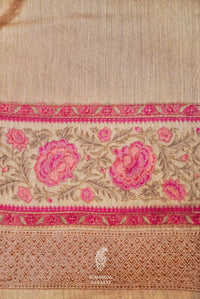 Handwoven Beige Banarasi Muslin Silk Saree