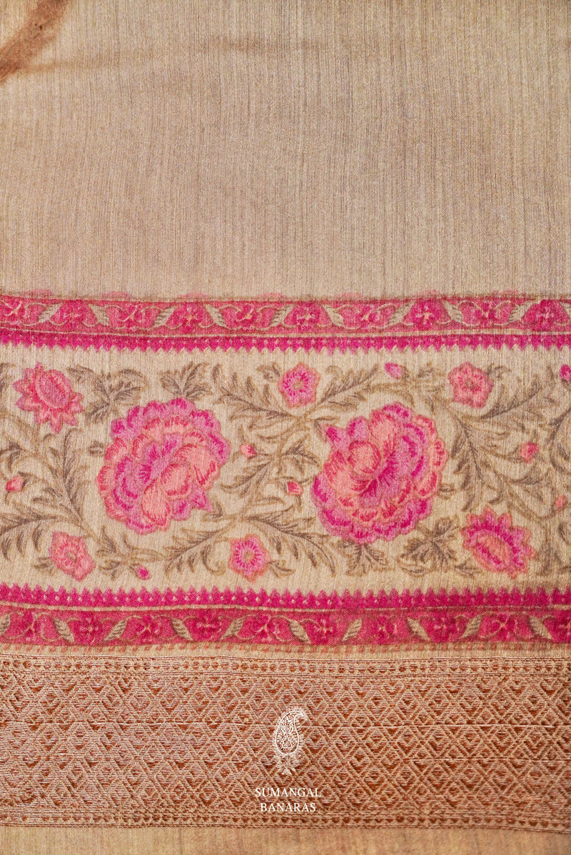 Handwoven Beige Banarasi Muslin Silk Saree