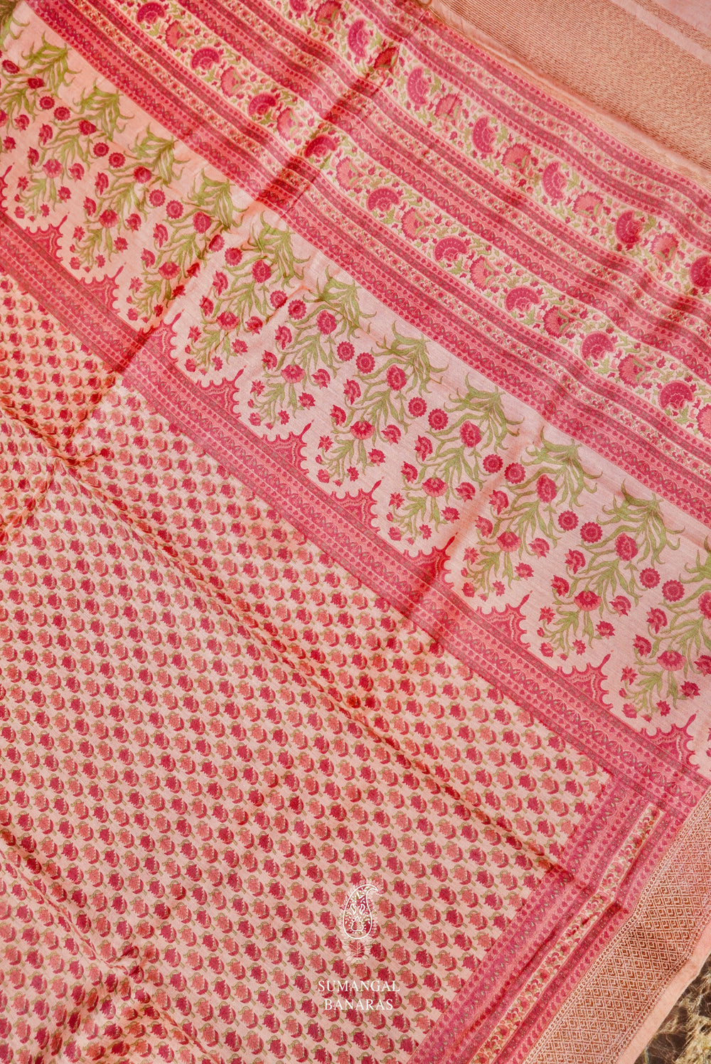 Handwoven Peache Banarasi Muslin Silk Saree