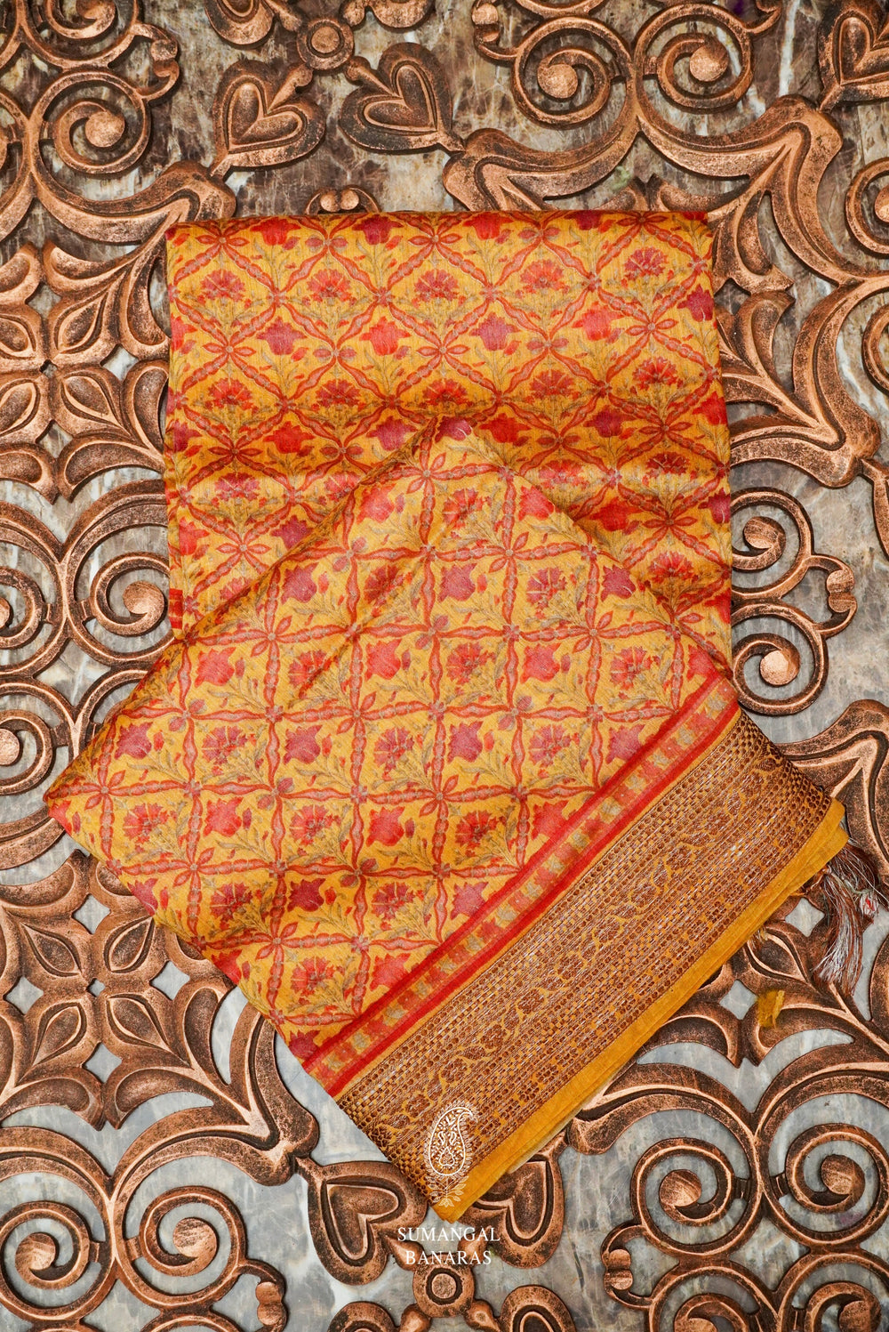 Handwoven Yellow Banarasi Muslin Silk Saree