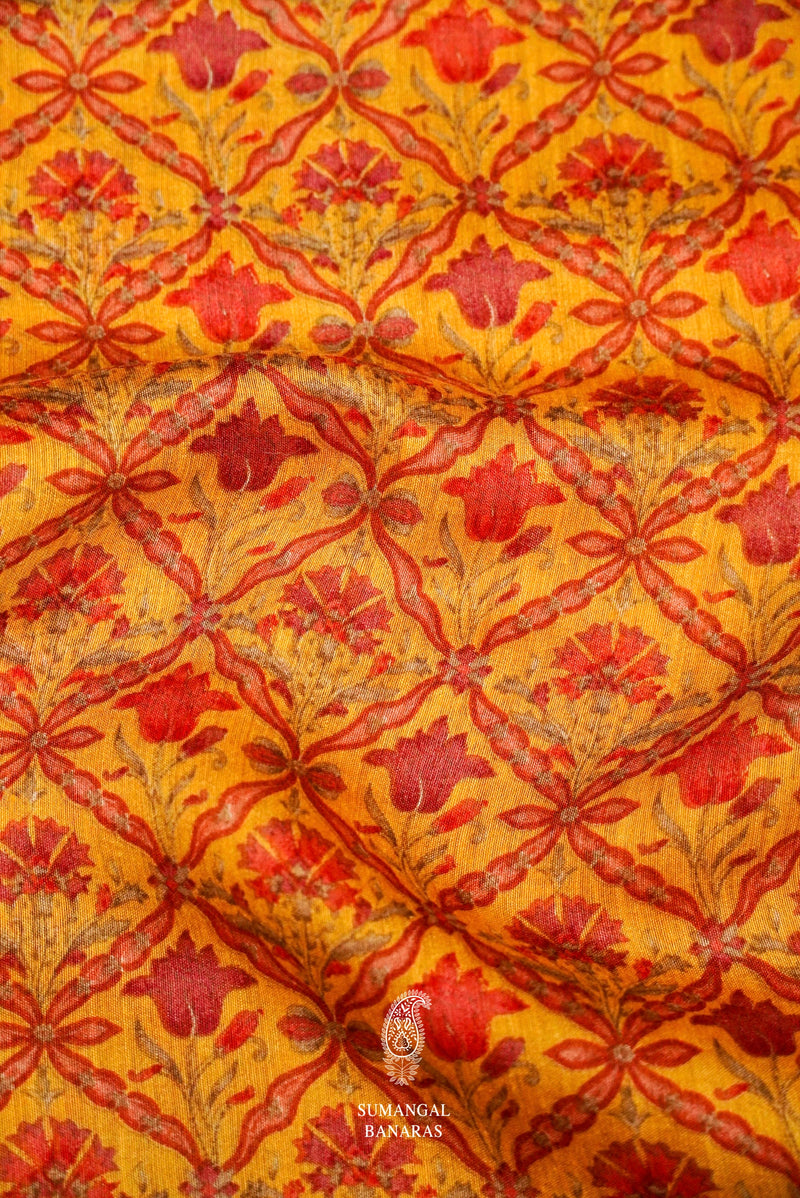 Handwoven Yellow Banarasi Muslin Silk Saree