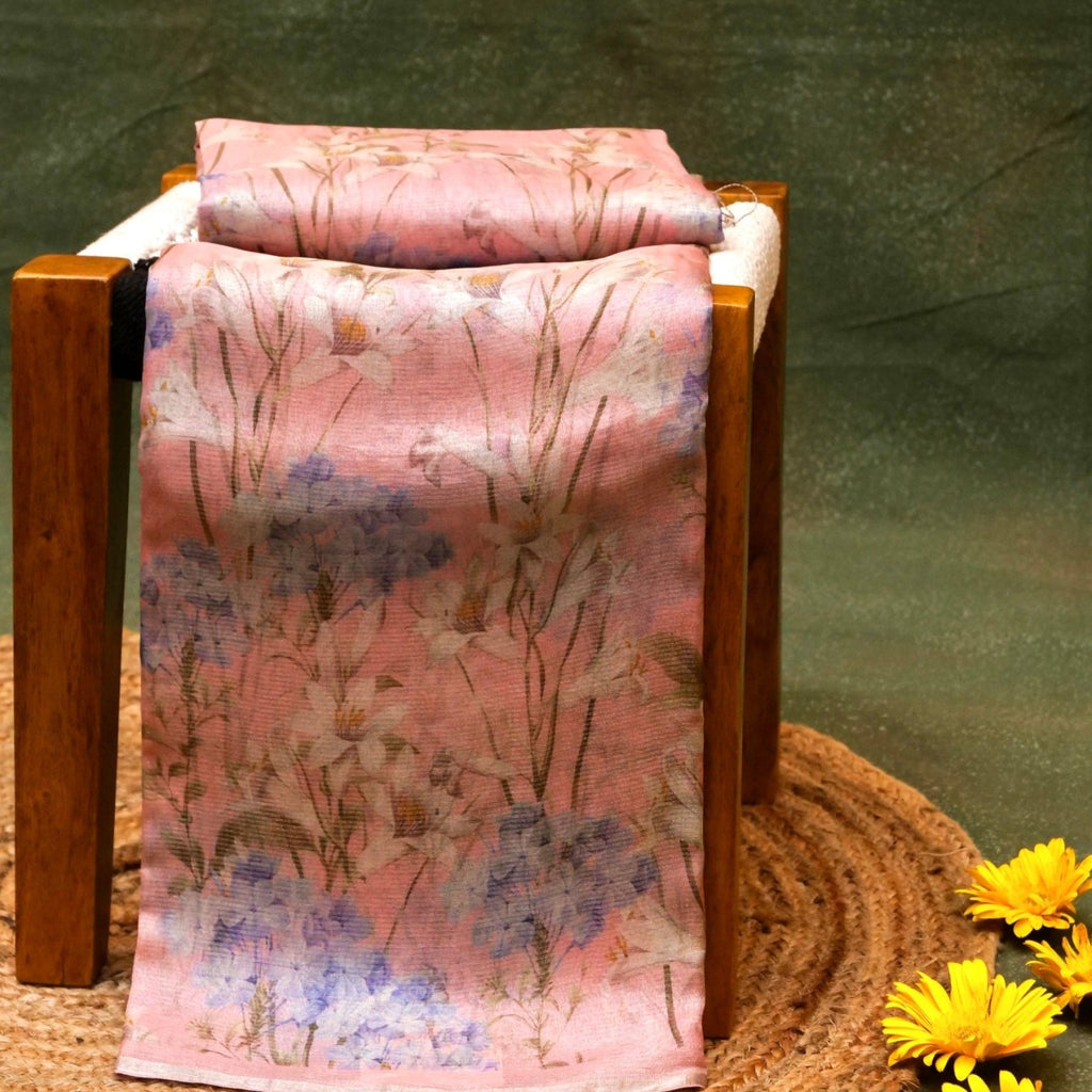 Designer Peach Organza Silk Saree
