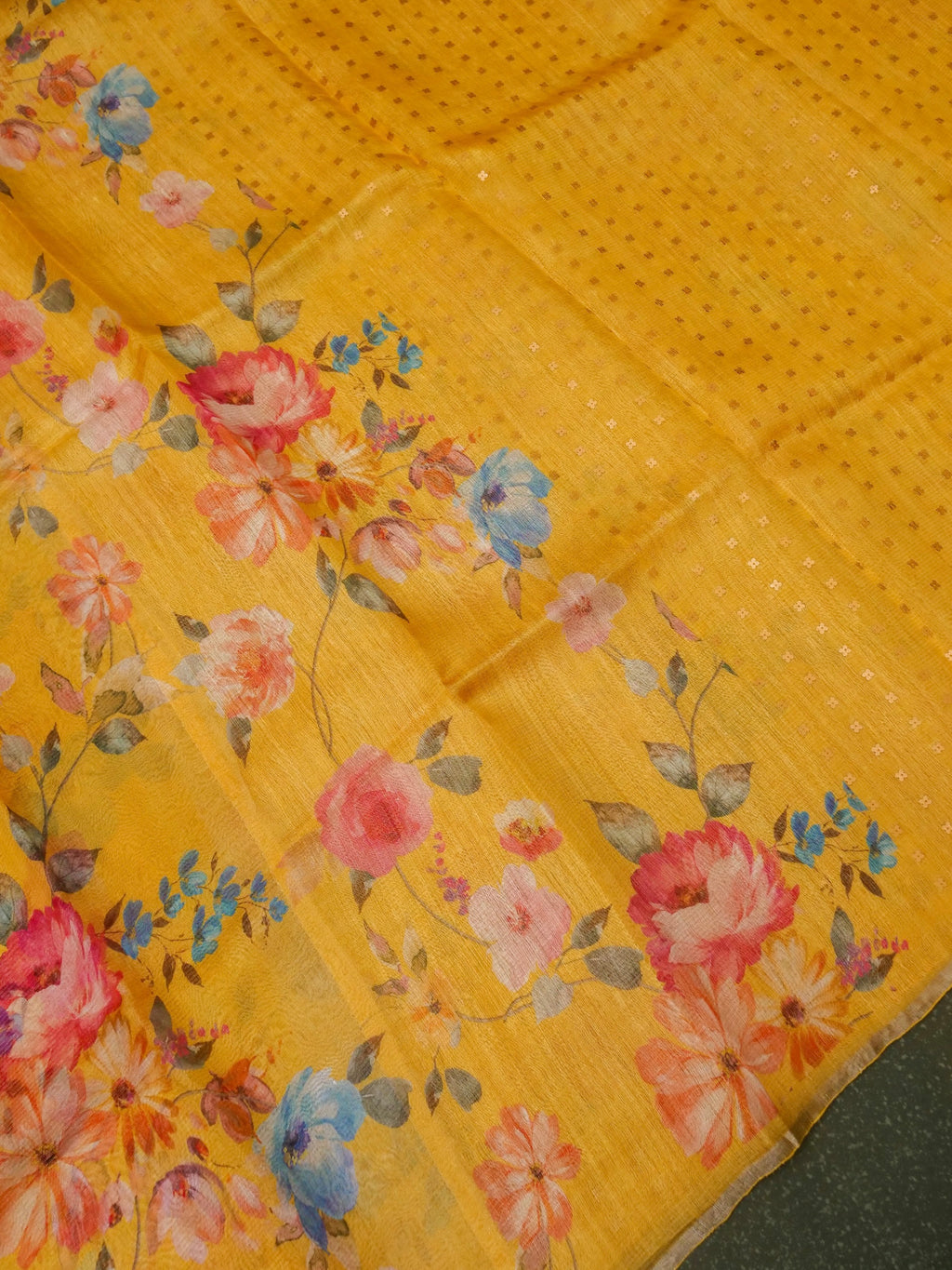 Designer Mango Yellow Organza Silk Saree